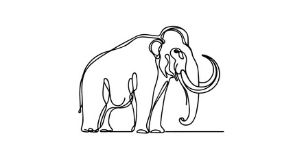 minimalist continuous one line drawing illustration of a realistic full body mammoth using one continuous line on a white background2