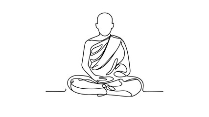 monk meditating using one continuous line