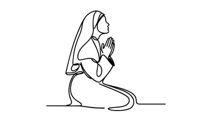 one line drawing illustration of  nun praying