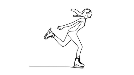 minimalist continuous one line drawing illustration of a realistic full body of a girl ice skating