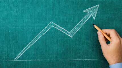Strategic Goals concept. Graph illustrating upward trend drawn in chalk on green board.