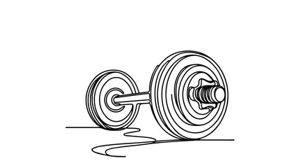 minimalist continuous one line drawing illustration of a realistic gym weight
