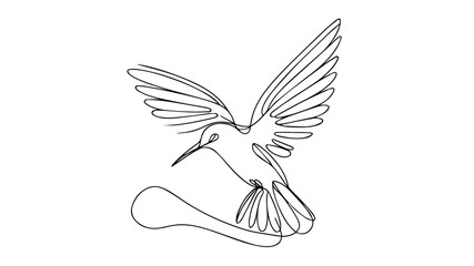 minimalist continuous one line drawing illustration of a realistic hummingbird 