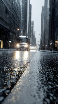Fototapeta Rainy Snowy City Street at Night