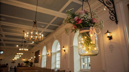 Elegant Decorated Glass Jar in a Luxurious Hotel Lobby