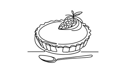 minimalist continuous one line drawing illustration of a realistic pie