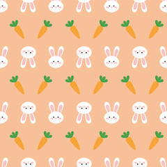 Obraz premium Vector pattern with white cute rabbits and carrots