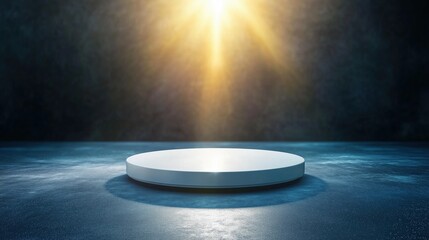 Stunning Illuminated Circular Display Platform in a Modern Studio With Radiant Blue Backdrop for Creative Showcases
