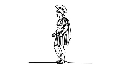 minimalist continuous one line drawing illustration of an ancient roman warrior
