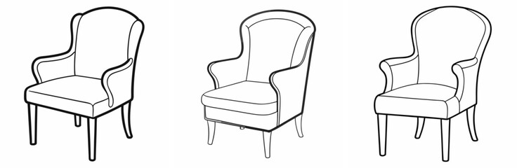 Chair Outline Coloring Book Page Line Art Drawing Set