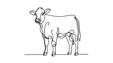 minimalist continuous one line drawing illustration of a realistic standing full body calf 