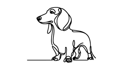 minimalist continuous one line drawing illustration of a realistic dachshund dog