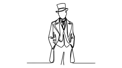 minimalist continuous one line drawing illustration of a stylish man in the victorian era style