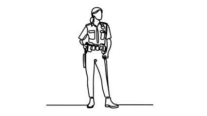 female police officer illustration using one continuous line on a white background2