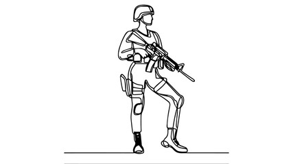 female soldier  one line drawing 
