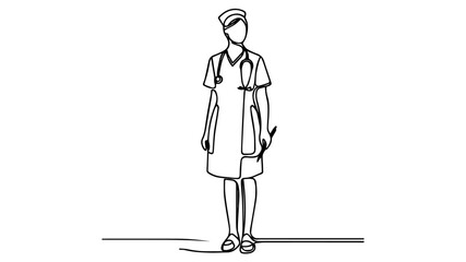 standing full body nurse drawing using one continuous line