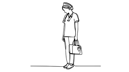 standing full body nurse drawing using one continuous line