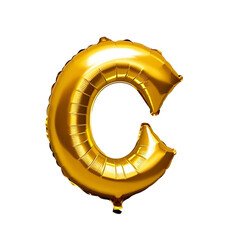 A golden color balloon shaped like the capital letter C