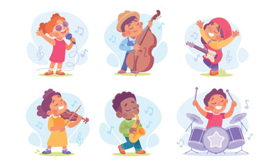 Talented Kids Filled with Joy Playing Musical Instruments in a Cheerful Environment