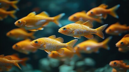 Fototapeta premium Vibrant School of Golden Fish in Underwater Paradise