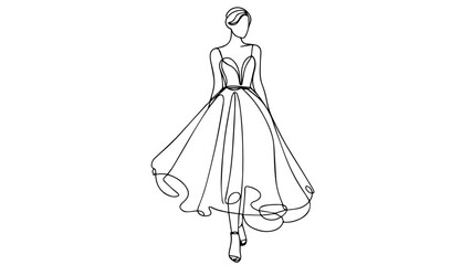 one line drawing illustration of a woman in a wedding outfit 