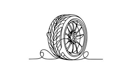 Tire drawing illustration one continuous line