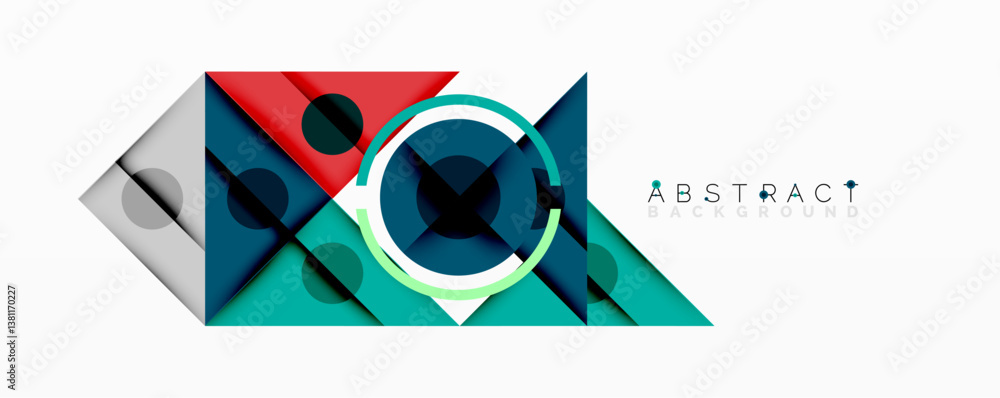 Aufkleber Geometric shapes, vibrant colors, modern design. Overlapping layers create dynamic composition. Clean lines, minimalist aesthetic.