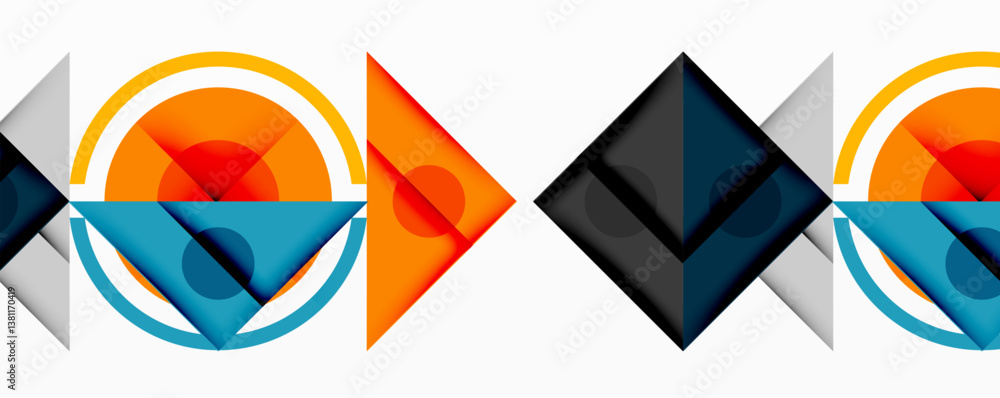Aufkleber abstract geometric shapes. bright orange, red, blue, gray colors. overlapping forms create dynamic c
