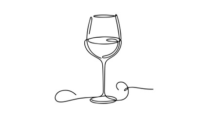 minimalist continuous one line drawing illustration of a wine glass 