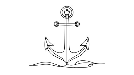 minimalist continuous one line drawing illustration of an anchor 