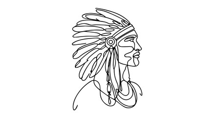 one line drawing  of an Indian tribal chief 