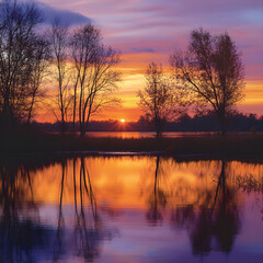 Obraz premium A Golden Reflection: Nature's Harmonious Dance at Dusk