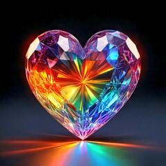 Prism rainbow crystal heart rendered in 3D illustration with glow and soft highlights1