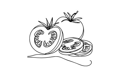 vector illustration of  Sliced tomatoes using one continuous line 