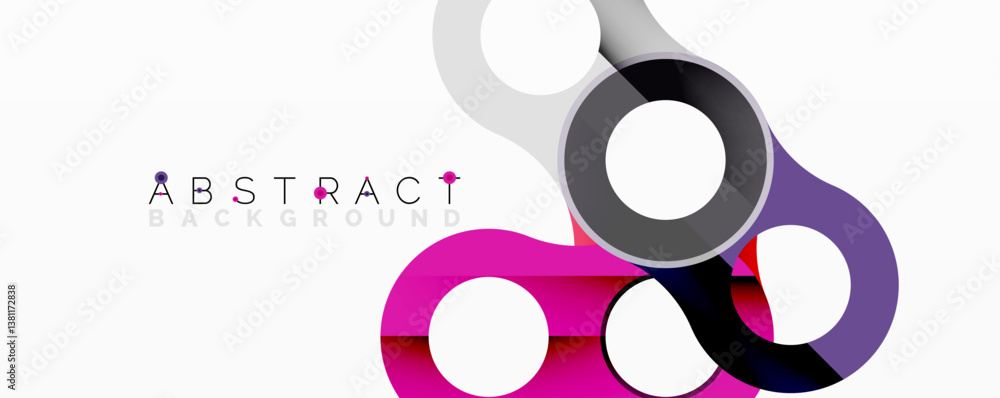 Poster bright abstract design. overlapping circles create dynamic composition. purple, black, silver colors