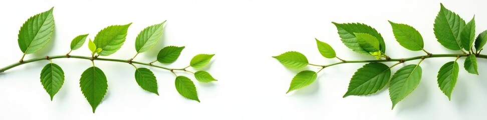 Fototapeta premium Branches with leaves isolated on white surface, plant life, leaves, tree leaves