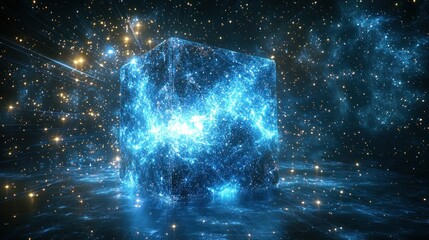 Fototapeta premium Celestial Cube: A Glimmering Enigma in the Cosmos