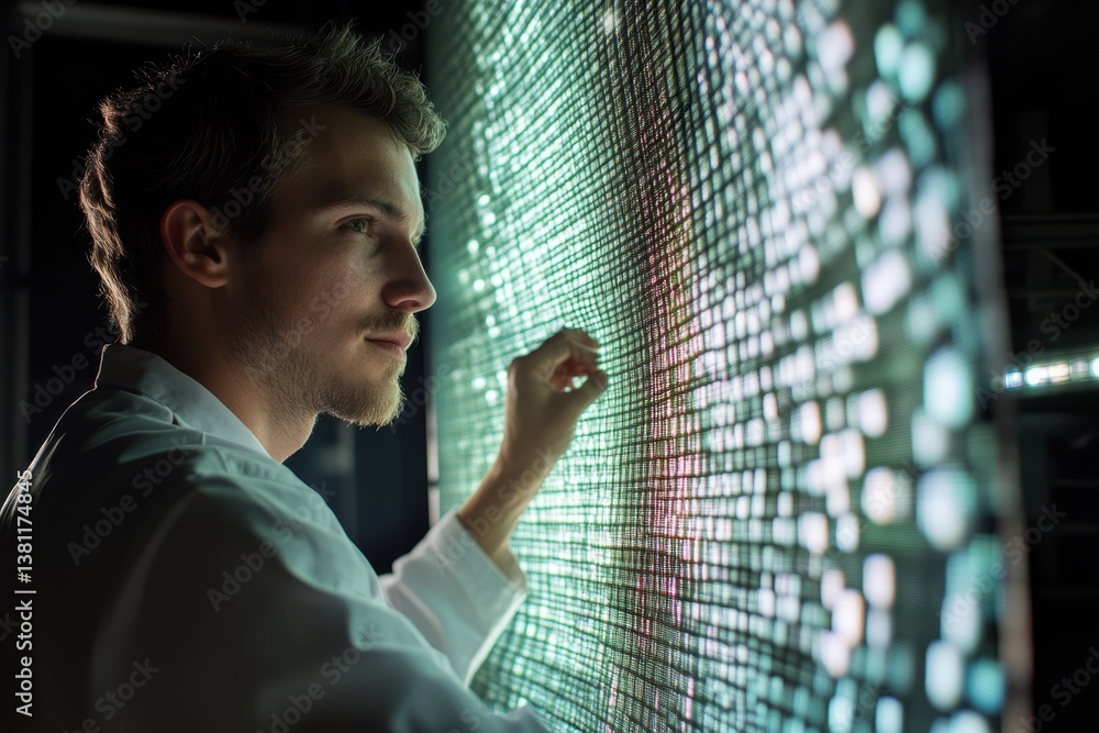 Poster scientist working on digital display technology in a high-tech laboratory setting