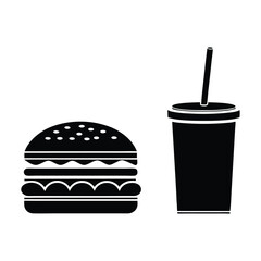 fast food and drink, white background.