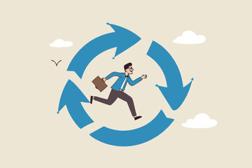 Working habit, life cycle or daily routine behavior, agile development, discipline or working efficiency, procedure or process to success concept, businessman running on habit circle arrow diagram.