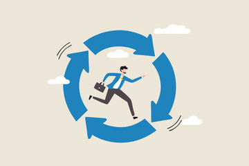 Working habit, life cycle or daily routine behavior, agile development, discipline or working efficiency, procedure or process to success concept, businessman running on habit circle arrow diagram.