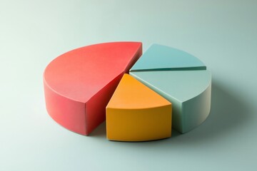 Fototapeta premium Colorful 3d pie chart is slightly separated, representing market share, data analysis, and business growth
