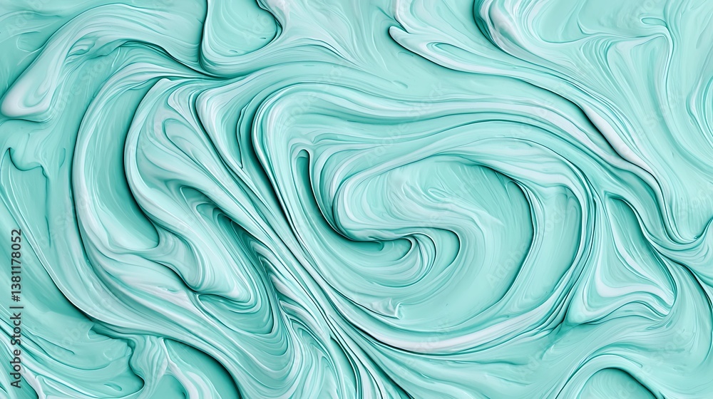 Poster serene abstract background of swirling aquamarine and white paint creating a calming and visually ca