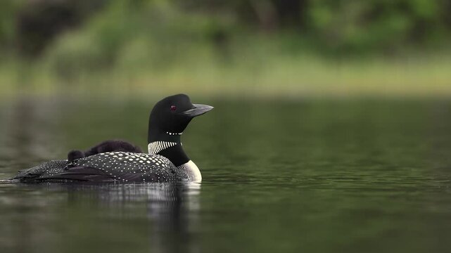 Common loon with a baby