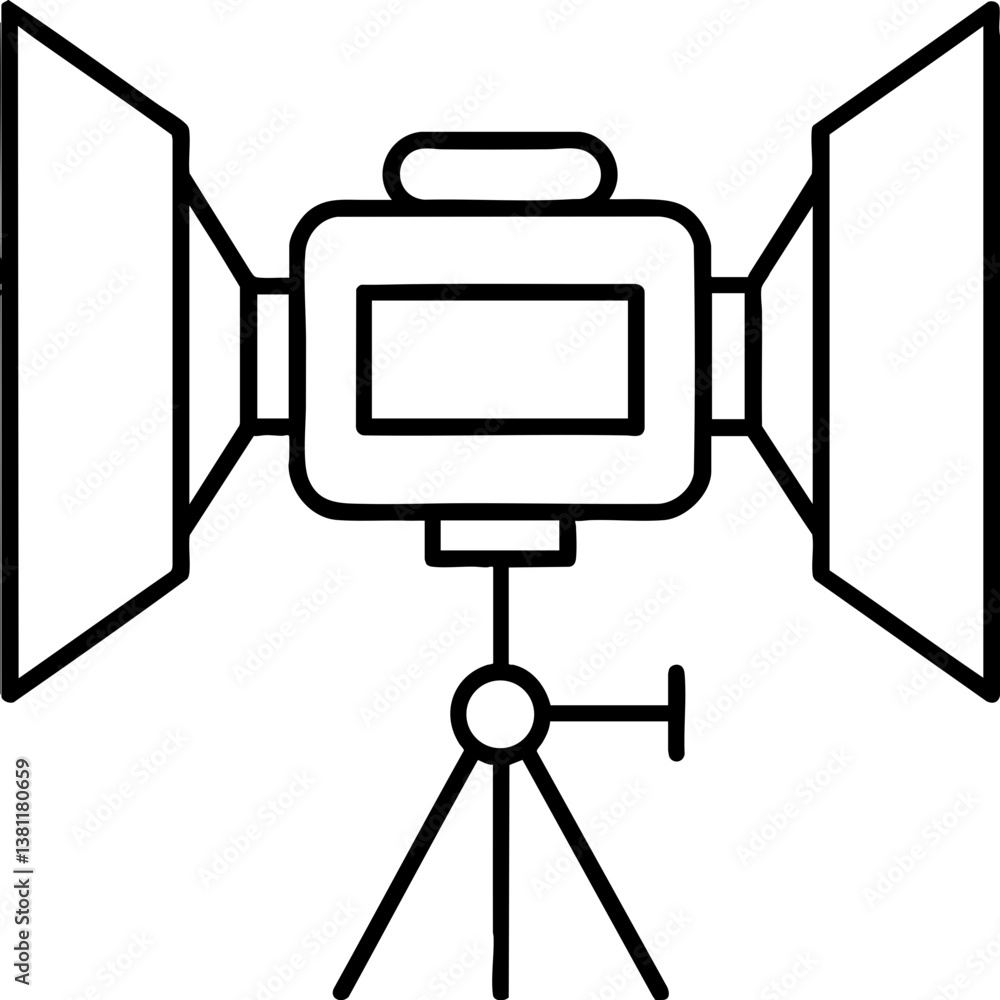 Aufkleber a simple illustration of a camera light setup with two large light sources mounted on a tripod, comm