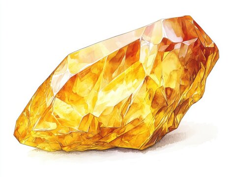 Golden Yellow Crystal Gemstone Watercolor Painting
