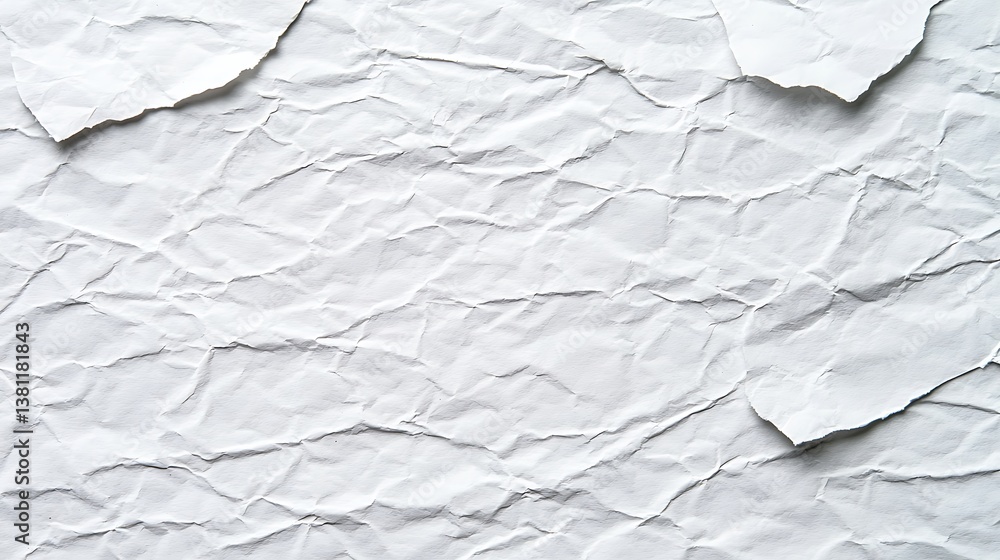 Poster textured white paper background: abstract crumpled surface with ripped edges for design elements and