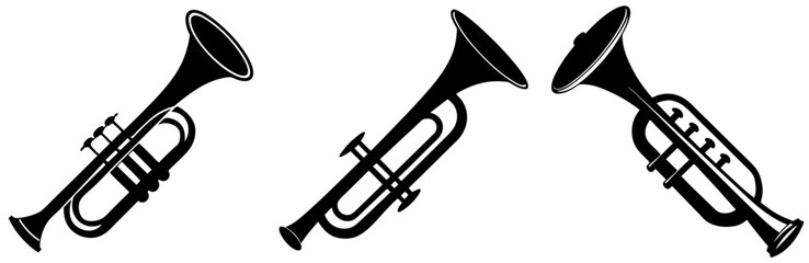  Trumpet Silhouette Vector Art on White Background