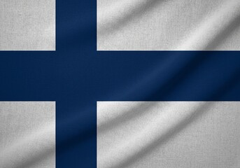 Naklejka premium Finnish Flag - Finland's National Symbol with Blue Cross on White Fabric Background - Official Banner
