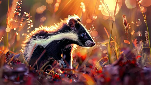 skunk portrait in the forest. Selective focus. nature.